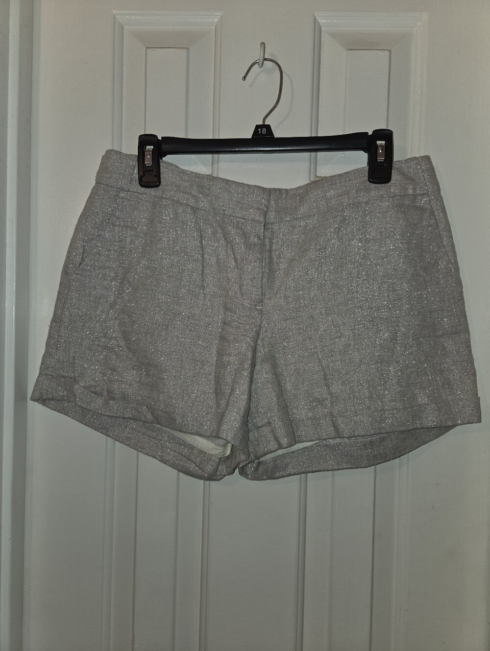 LOFT Women's Shimmer Silver Cream Metallic Linen-Blend Dress Shorts.  Size 6